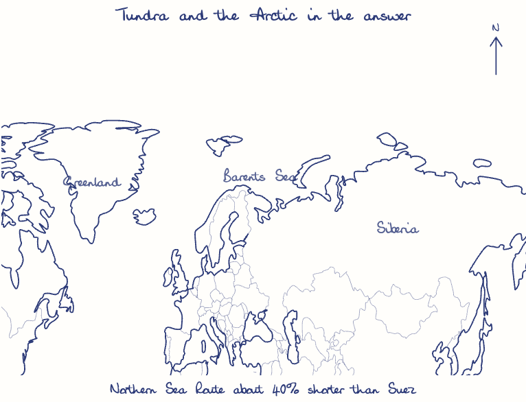 Hand-drawn map: Tundra and the Arctic in the answer. Marked: .