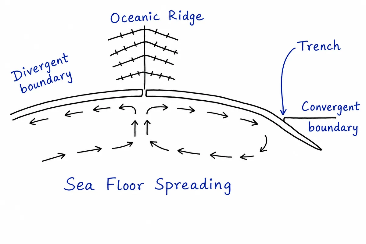 Sea Floor Spreading (Mid-Oceanic Ridge to Trench Cross-Section)