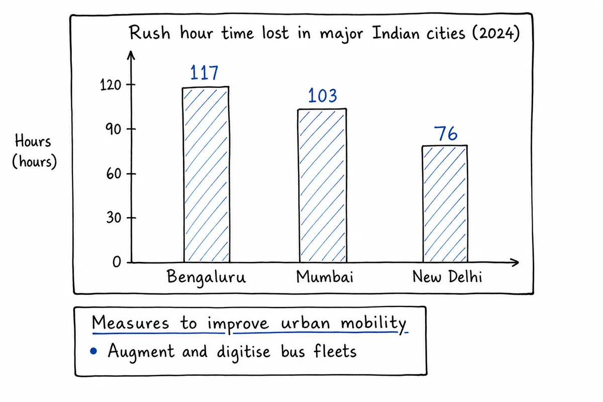 Rush hour time lost in major Indian cities (2024)