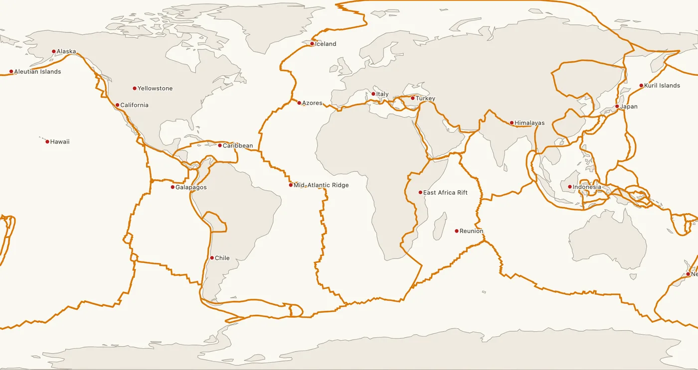 Global Distribution of Earthquakes and Volcanoes